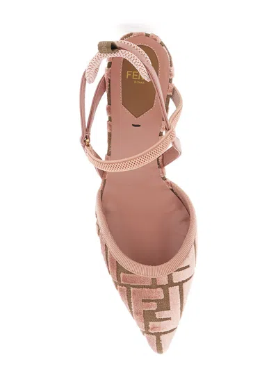 Fendi Pink Ff Velvet Colibrì Lite Slingback In Pink