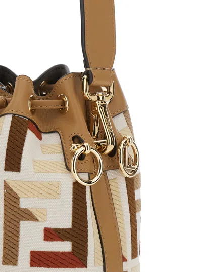 Fendi Mon Tresor Canvas Bucket Bag With Ff Embroidery In White