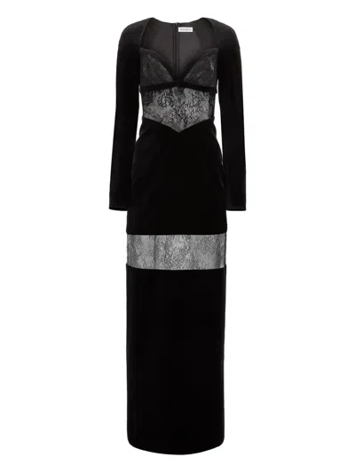 Nina Ricci Velvet Lace-insert Dress In Black