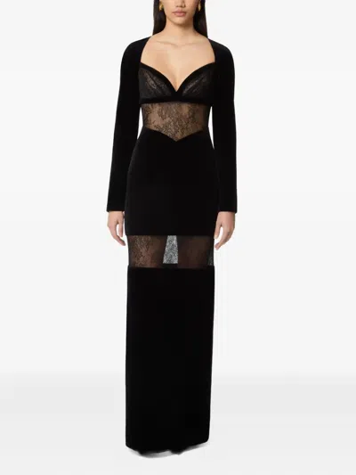 Nina Ricci Velvet Lace-insert Dress In Black