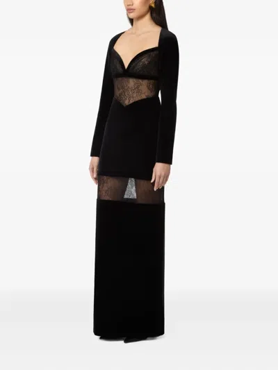Nina Ricci Velvet Lace-insert Dress In Black