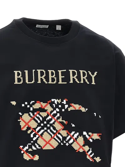 Burberry Cross Stitch Logo Cotton T-shirt In Black