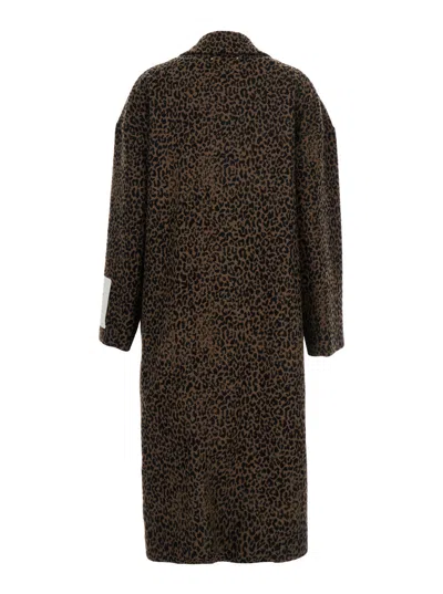 Golden Goose Single-breasted Cocoon Wool Coat With Jacquard Motif In Brown