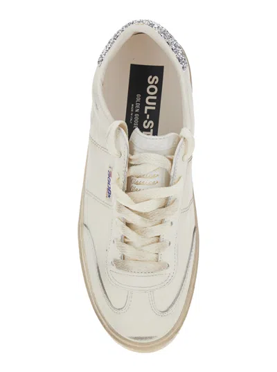 Golden Goose Soul Star Distressed Leather Sneakers With Glittered Heel Tab Shoes In White