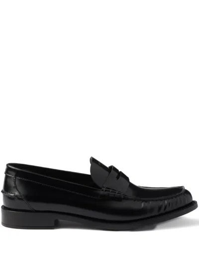 Prada 20mm Brushed-leather Band Loafers In Black