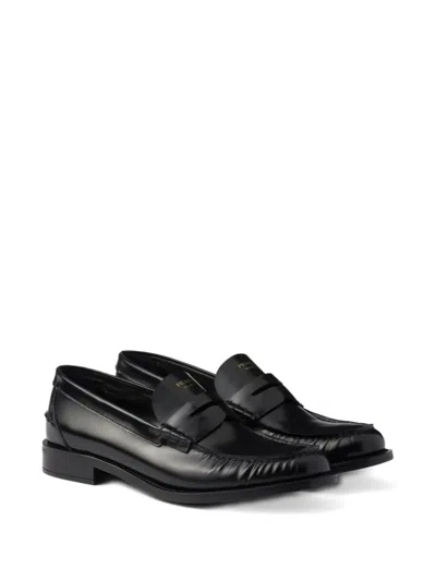 Prada 20mm Brushed-leather Band Loafers In Black
