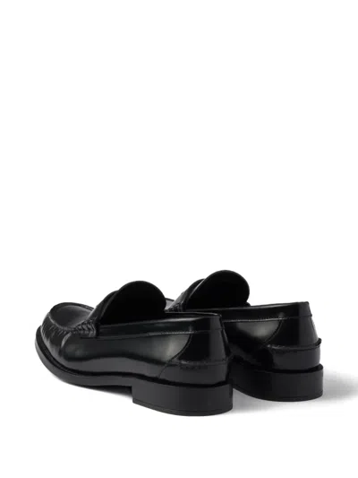 Prada 20mm Brushed-leather Band Loafers In Black