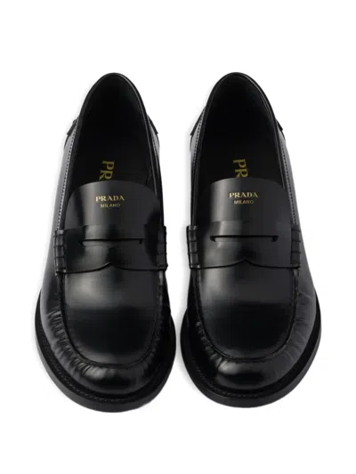 Prada 20mm Brushed-leather Band Loafers In Black