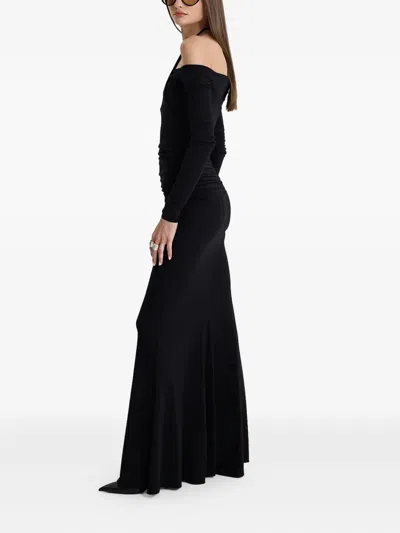 Moos Studio Shadow Spiral Off-shoulder Fishtail Maxi Dress In Black