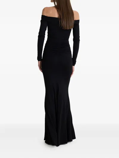 Moos Studio Shadow Spiral Off-shoulder Fishtail Maxi Dress In Black