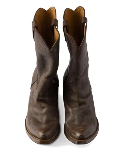 Prada Leather Boots In Brown