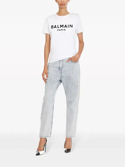 Balmain Women Logo Organic Cotton T-shirt In White
