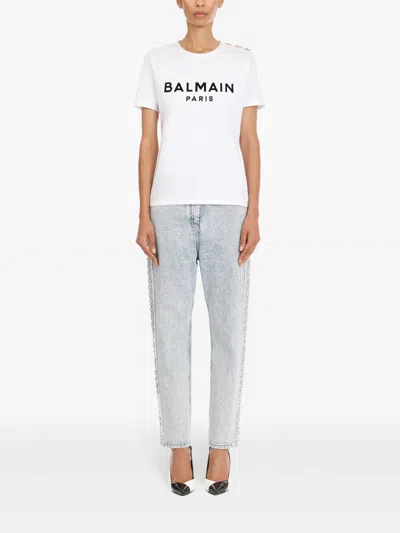 Balmain Women Logo Organic Cotton T-shirt In White