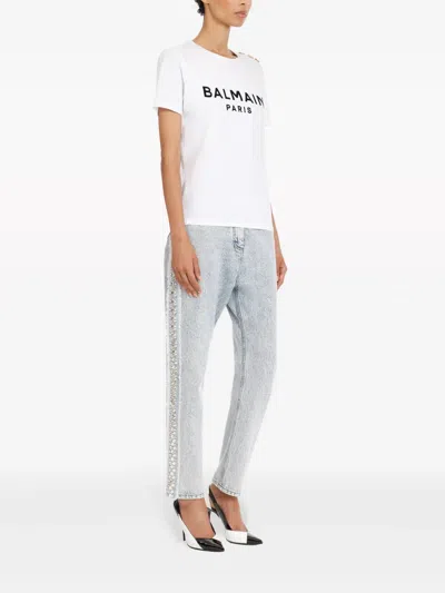 Balmain Women Logo Organic Cotton T-shirt In White