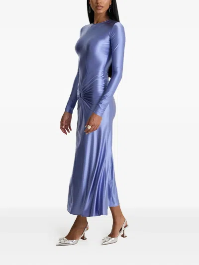 Moos Studio Electric Bloom Long-sleeve Twisted-front Midi Dress In Purple