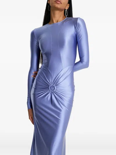 Moos Studio Electric Bloom Long-sleeve Twisted-front Midi Dress In Purple