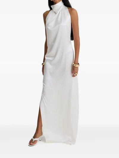 Moos Studio Milkglass High-neck Side-slit Maxi Dress In White