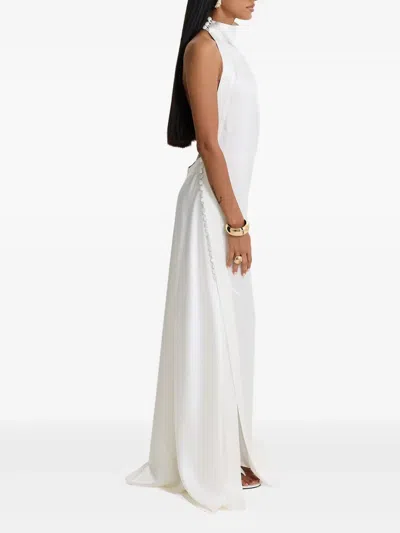 Moos Studio Milkglass High-neck Side-slit Maxi Dress In White