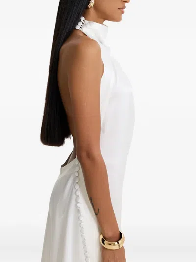 Moos Studio Milkglass High-neck Side-slit Maxi Dress In White