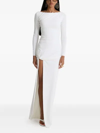 Moos Studio Flow Knot-front Side-slit Maxi Dress In White