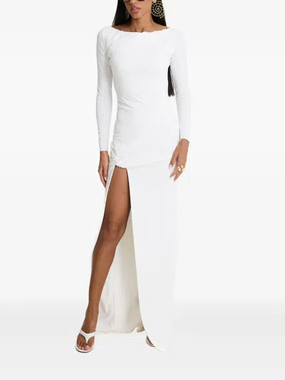 Moos Studio Flow Knot-front Side-slit Maxi Dress In White