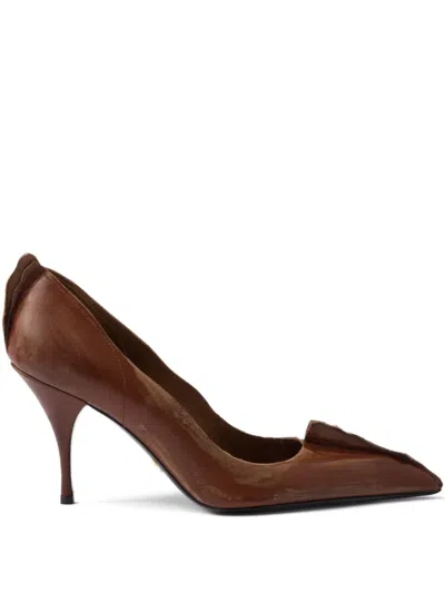 Prada Pointed Toe Stiletto Leather Pumps In Brown
