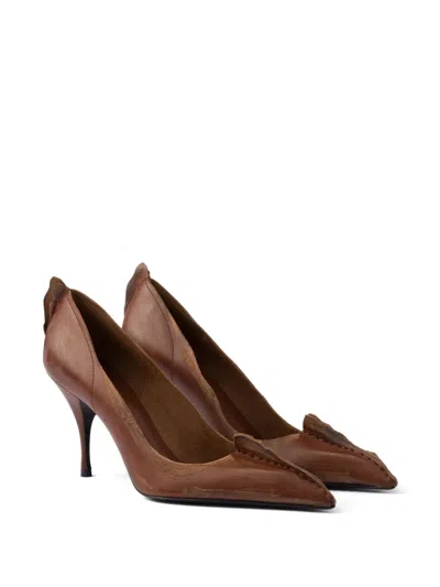 Prada Pointed Toe Stiletto Leather Pumps In Brown