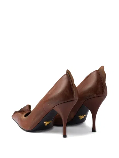 Prada Pointed Toe Stiletto Leather Pumps In Brown