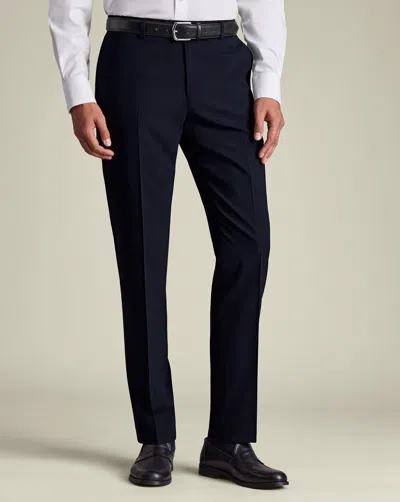Charles Tyrwhitt Stretch Wool Slim Fit Pleated Pants In Blue