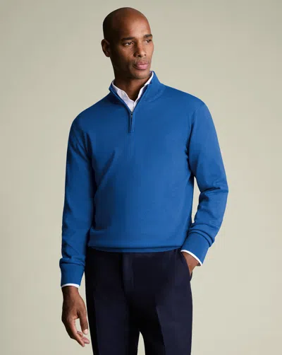 Charles Tyrwhitt Merino Zip Neck Long Sleeve Sweater In Blue