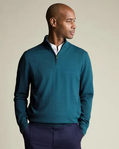 Charles Tyrwhitt Merino Zip Neck Long Sleeve Sweater In Green