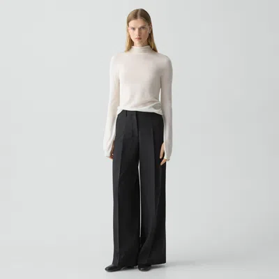 Theory Pleated Wide-leg Trouser In Good Wool In Black