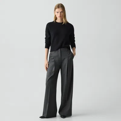 Theory Pleated Wide-leg Trouser In Good Wool In Gray
