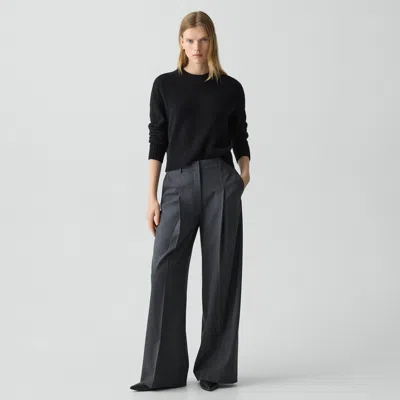 Theory Pleated Wide-leg Trouser In Good Wool In Gray