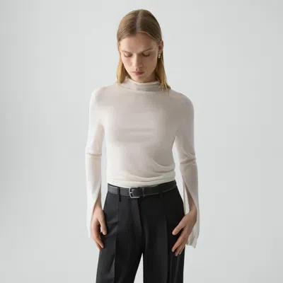 Theory Slit Sleeve Turtleneck Sweater In Wool-viscose In White