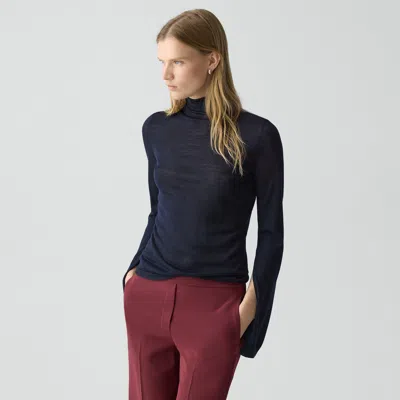 Theory Slit Sleeve Turtleneck Sweater In Wool-viscose In Blue