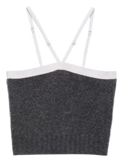 Prada Adjustable Ribbed-knit Top In Gray