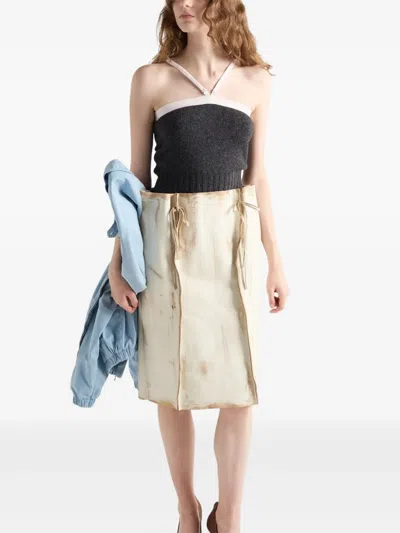 Prada Adjustable Ribbed-knit Top In Gray