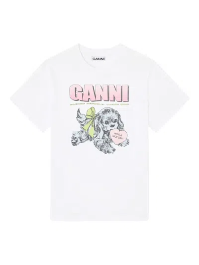 Ganni Women Puppy Print And Logo T-shirt In White