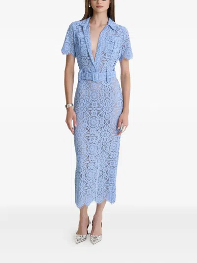 Moos Studio Skyline Lace Belted Midi Dress In Blue