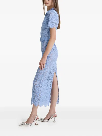 Moos Studio Skyline Lace Belted Midi Dress In Blue