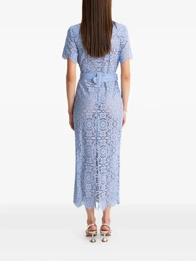 Moos Studio Skyline Lace Belted Midi Dress In Blue