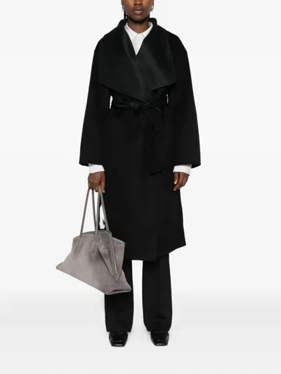 The Dynamis Studio Belted Wrap Single-breasted Coat In Black