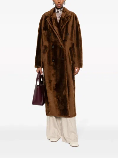 Max Mara Notched-lapels Double-breasted Coat In Brown