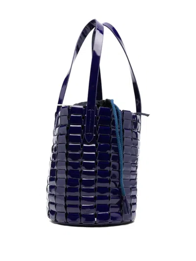 Dragon Diffusion Patent Leather Woven Bucket Bag In Blue
