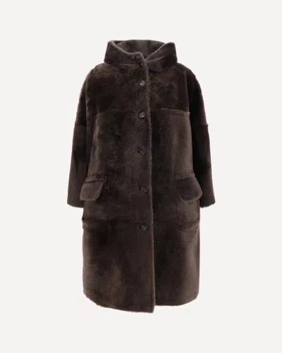 Brunello Cucinelli Reversible Fur Coat With Hood And Pockets In Brown