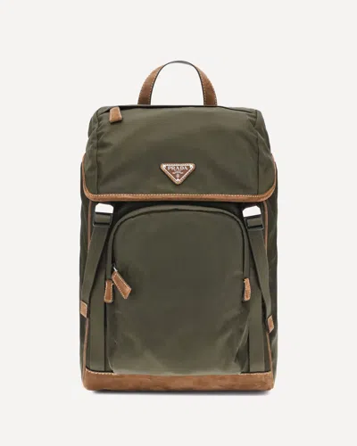 Prada Nylon Backpack With Adjustable Shoulder Straps In Green