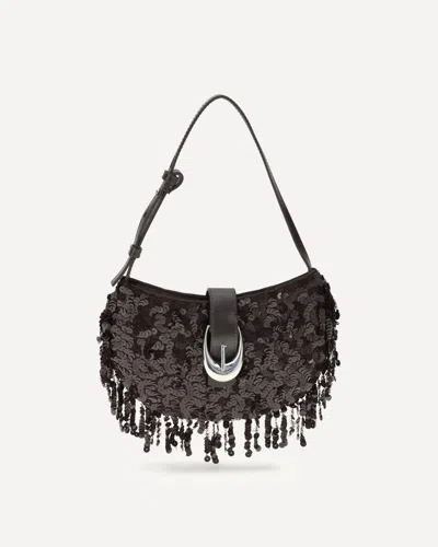 Staud Chic Sequin Shoulder Bag With Adjustable Strap In Brown