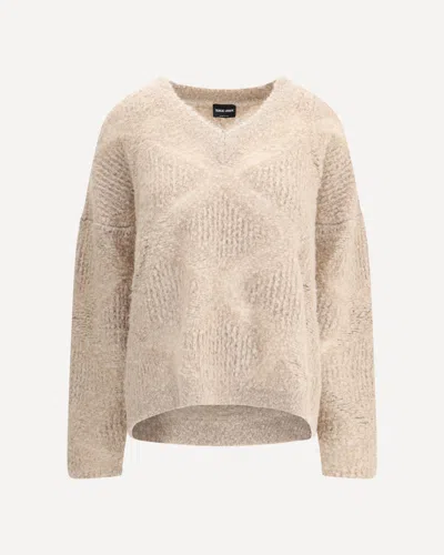 Giorgio Armani Women V-neck Cashmere And Alpaca Blend Sweater In Neutral