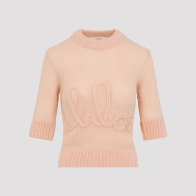Chloé Logo Embroidery Sweater Sweaters And Cardigans Pink In Neutral
